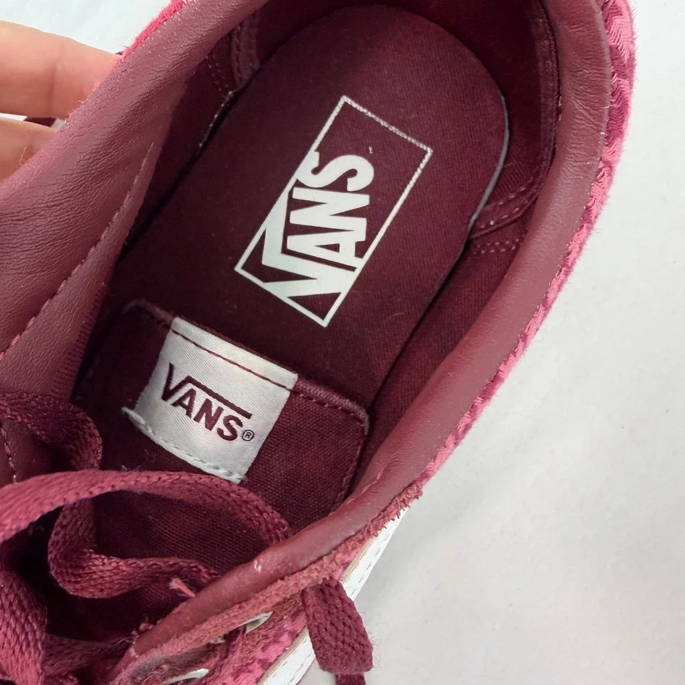 Vans Old Skool Burgundy Houndstooth Plaid Suede Low Top Sneakers Womens 9.5